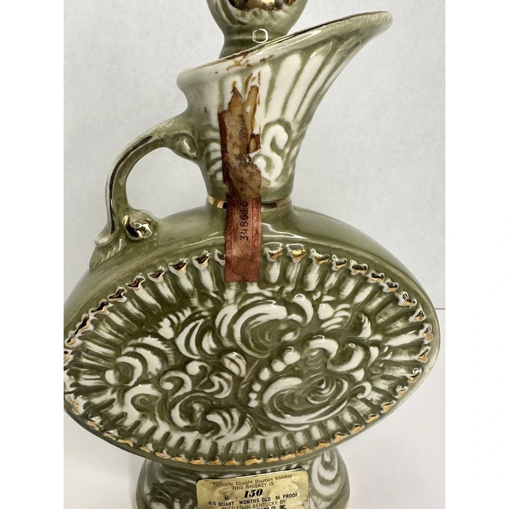 Jim Beam Decanter Pitcher Vintage Floral Yellow Rose Green Gold 4/5‎ Quart
